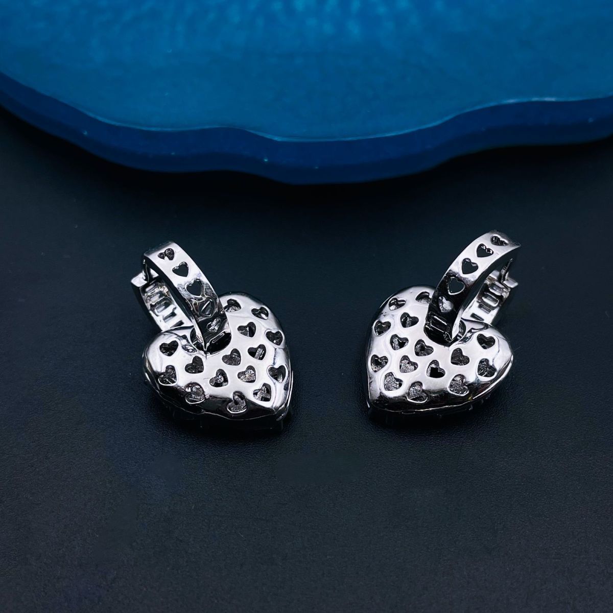 Love Heart Silver Baguette Cubic Zirconia Hoop Drop Earring Pair Bulk