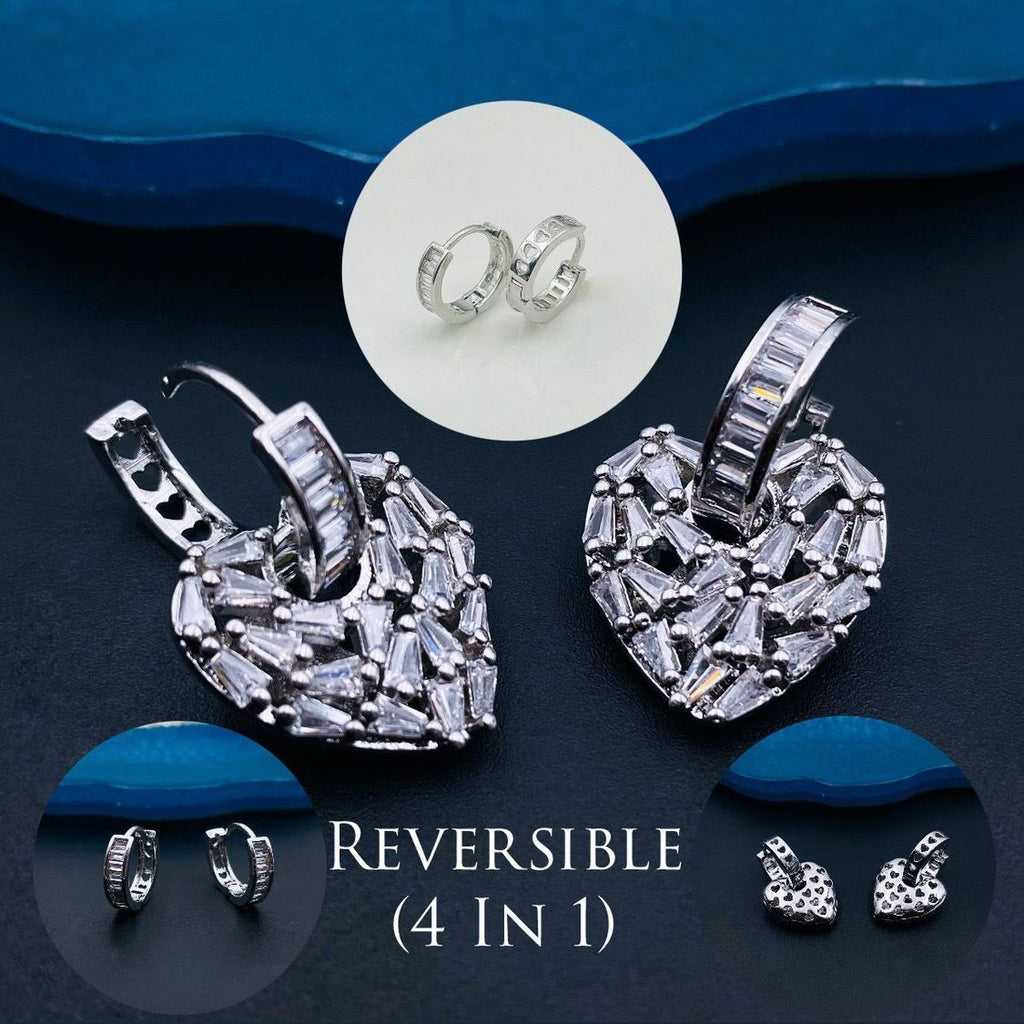 Love Heart Silver Baguette Cubic Zirconia Hoop Drop Earring Pair Bulk