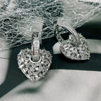 Love Heart Silver Baguette Cubic Zirconia Hoop Drop Earring Pair Bulk