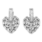 Love Heart Silver Baguette Cubic Zirconia Hoop Drop Earring Pair Bulk