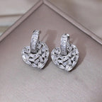 Love Heart Silver Baguette Cubic Zirconia Hoop Drop Earring Pair Bulk