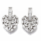 Love Heart Silver Baguette Cubic Zirconia Hoop Drop Earring Pair Bulk