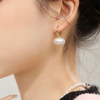 Baby Pink Button Pearl 18K Gold Drop Hoop Bali Earring For Women Bulk
