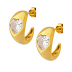 Cubic Zirconia Heart Copper Glossy 18K Gold Hoop Earring Women Bulk