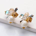 Floral Crystal Beads Pearl Copper Multicolor Gold Stud Earring Bulk