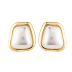 Trapezoid Shape Pearl 18K Gold Copper Stud Earring For Women Bulk