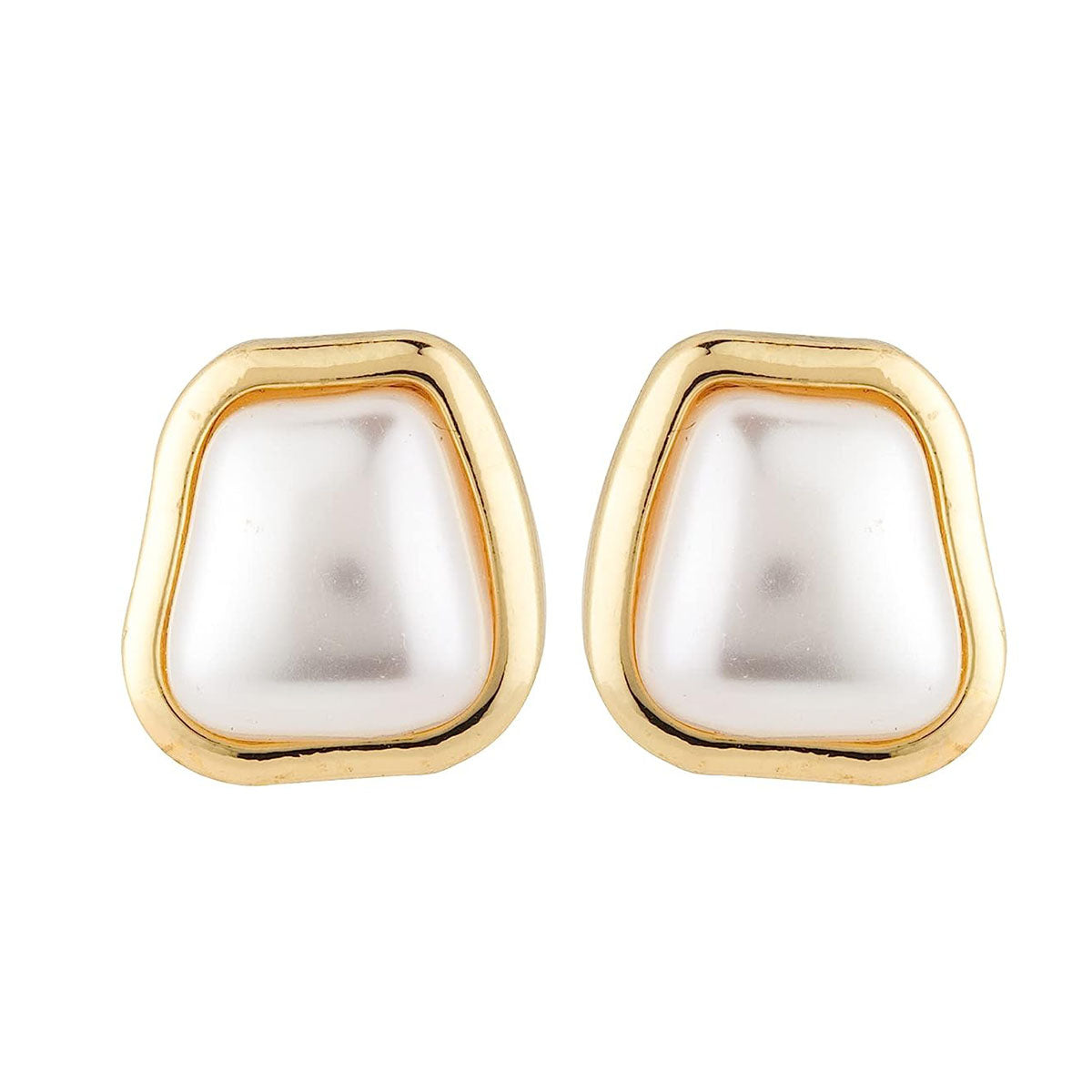 Trapezoid Shape Pearl 18K Gold Copper Stud Earring For Women Bulk