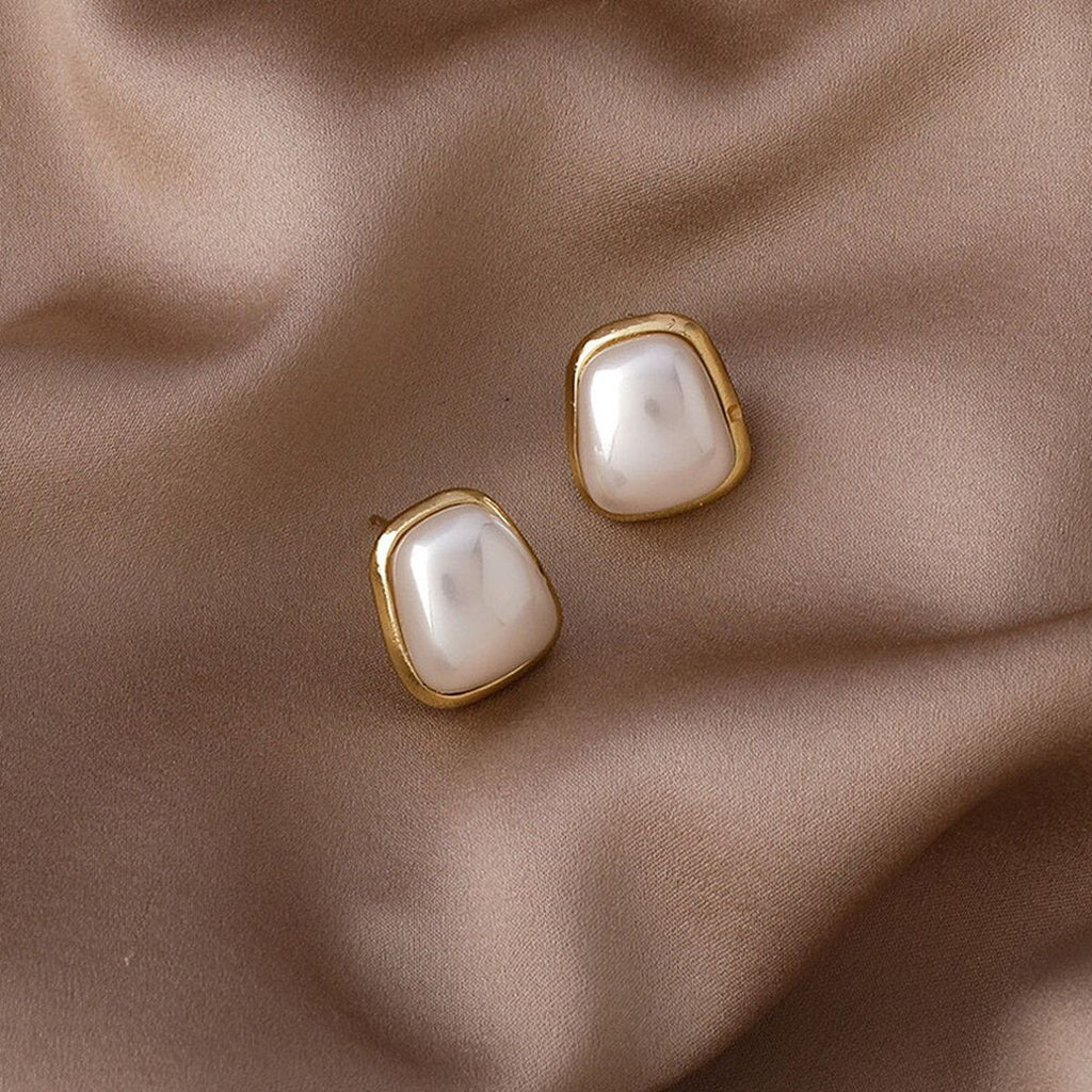 Trapezoid Shape Pearl 18K Gold Copper Stud Earring For Women Bulk