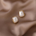 Trapezoid Shape Pearl 18K Gold Copper Stud Earring For Women Bulk