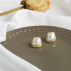Trapezoid Shape Pearl 18K Gold Copper Stud Earring For Women Bulk