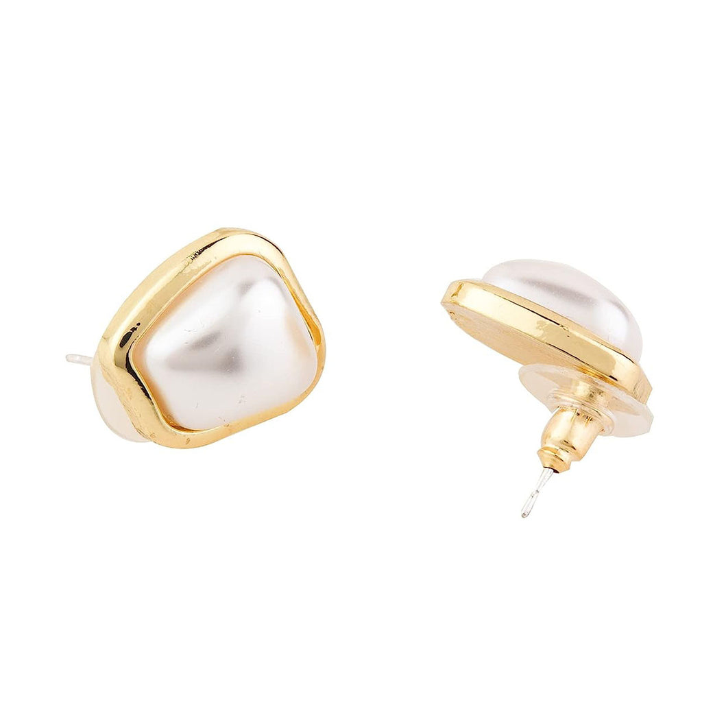 Trapezoid Shape Pearl 18K Gold Copper Stud Earring For Women Bulk