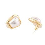 Trapezoid Shape Pearl 18K Gold Copper Stud Earring For Women Bulk