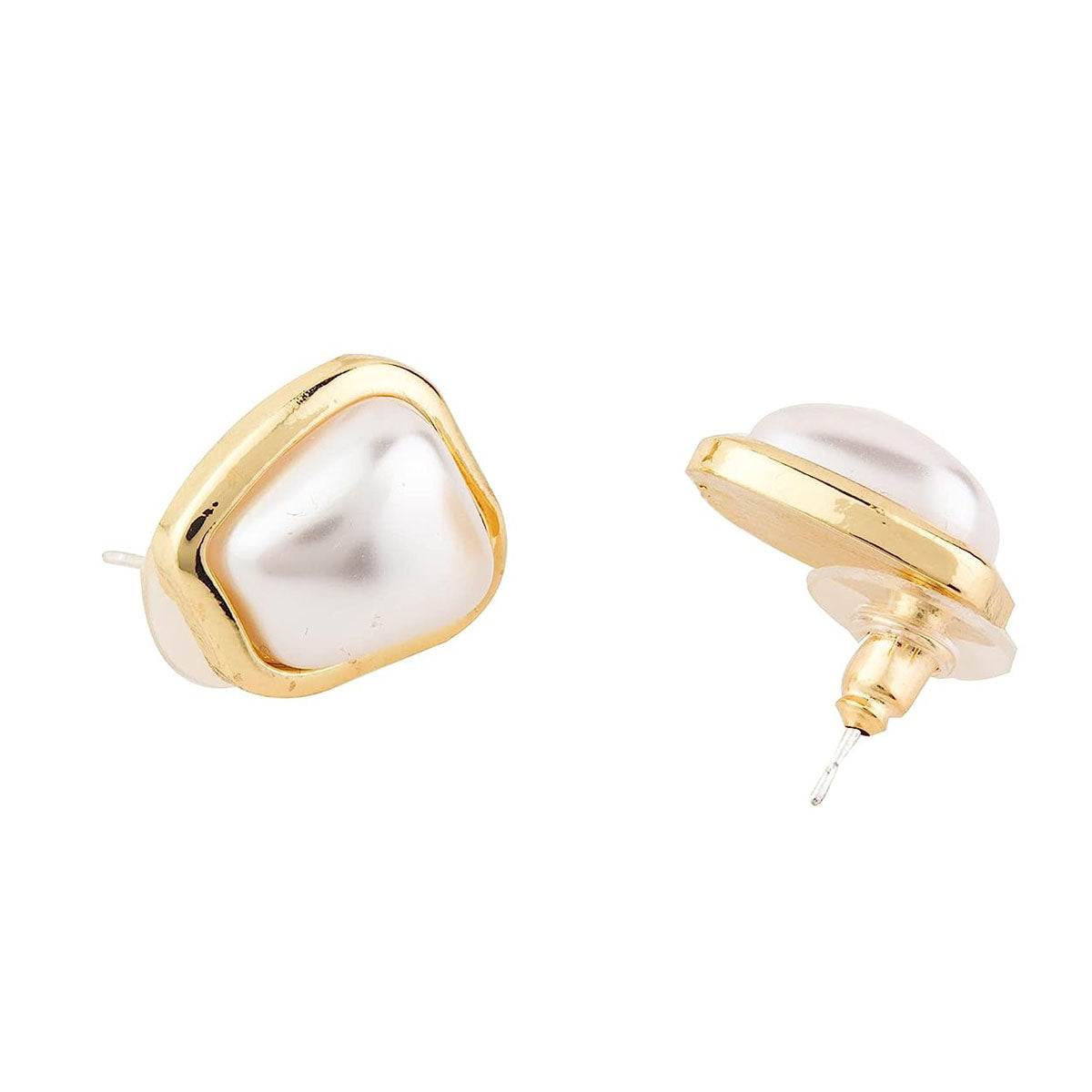 Trapezoid Shape Pearl 18K Gold Copper Stud Earring For Women Bulk