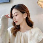 Trapezoid Shape Pearl 18K Gold Copper Stud Earring For Women Bulk