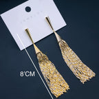Long Chain Glossy Copper 18K Gold Dangling Tassel Earring Women Bulk