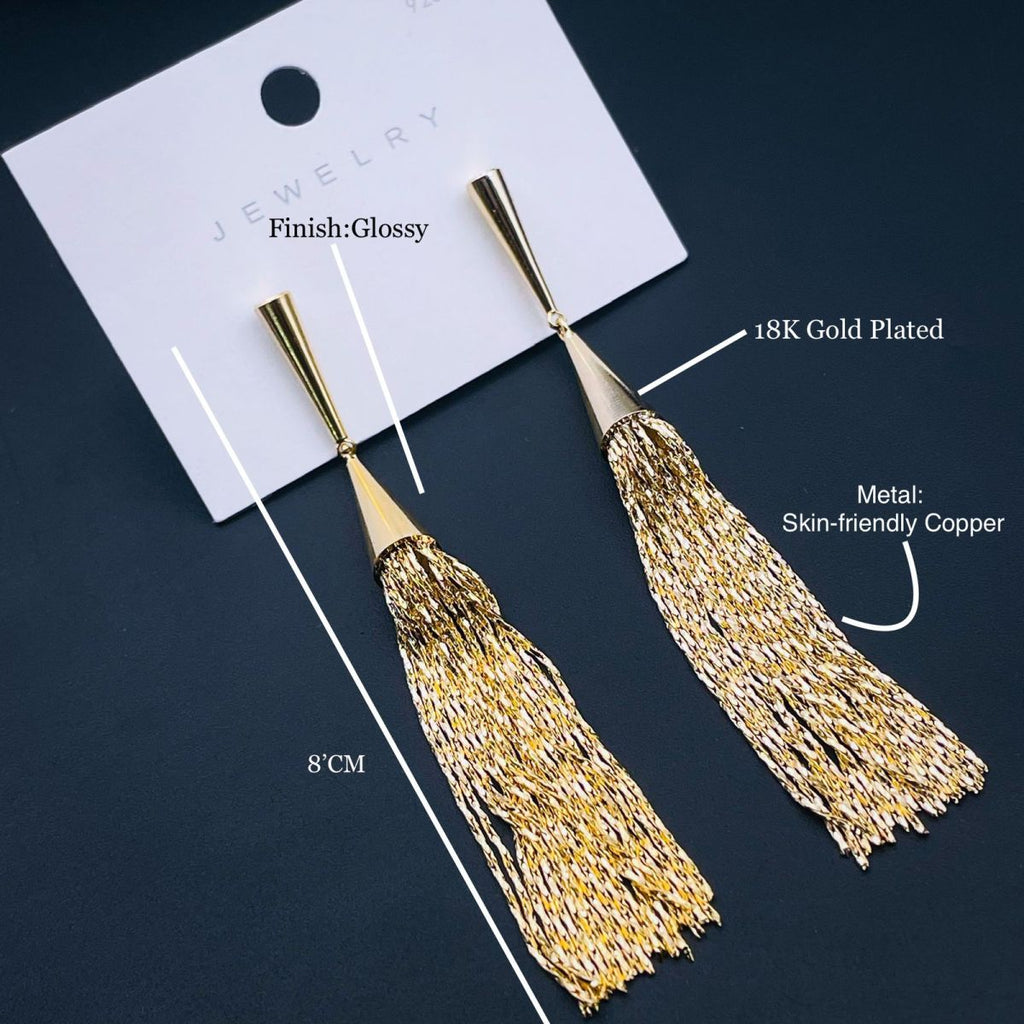 Long Chain Glossy Copper 18K Gold Dangling Tassel Earring Women Bulk