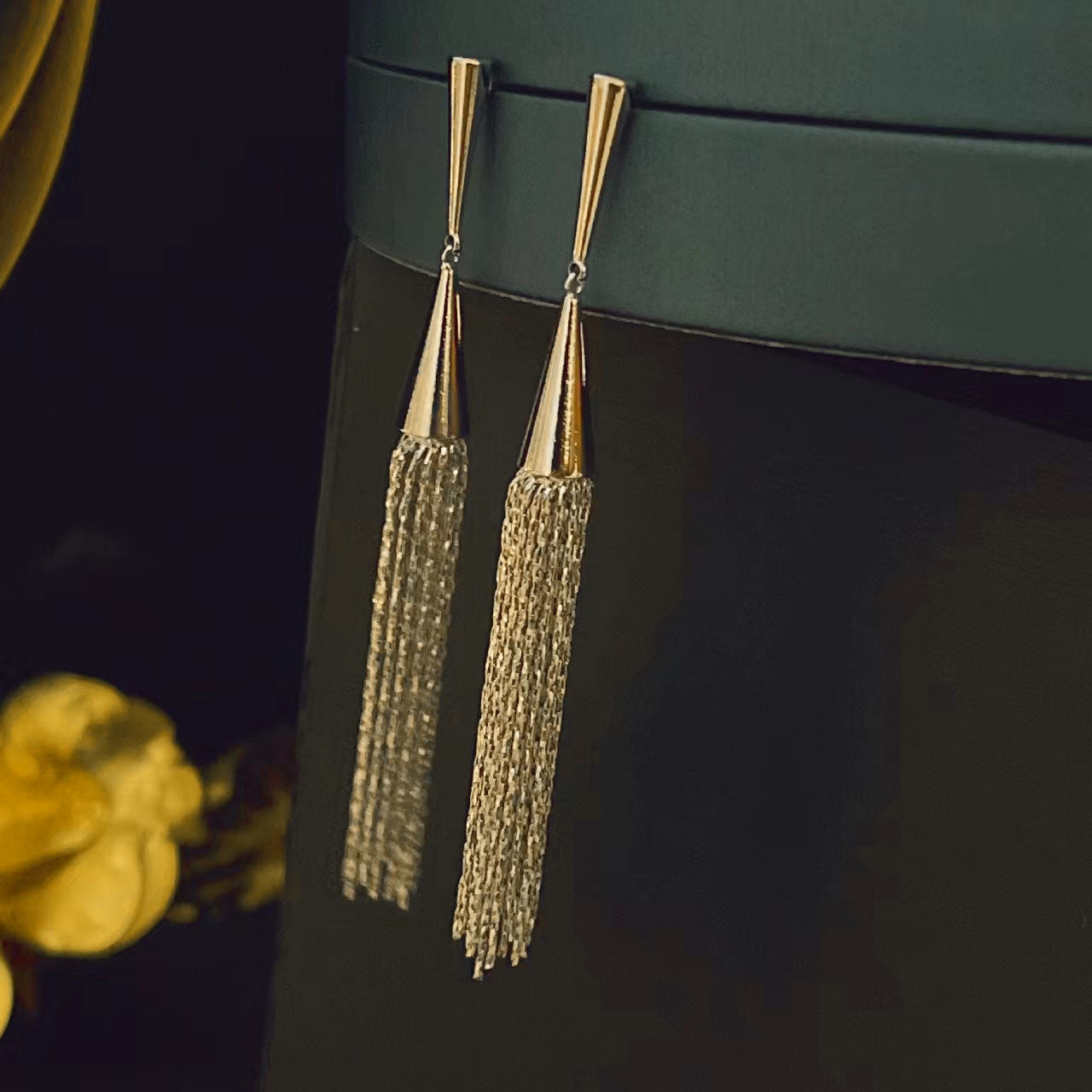 Long Chain Glossy Copper 18K Gold Dangling Tassel Earring Women Bulk