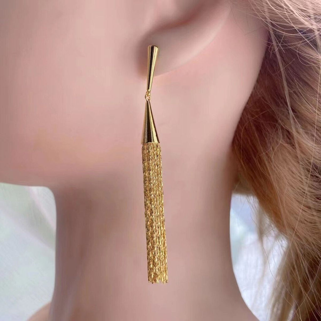 Long Chain Glossy Copper 18K Gold Dangling Tassel Earring Women Bulk