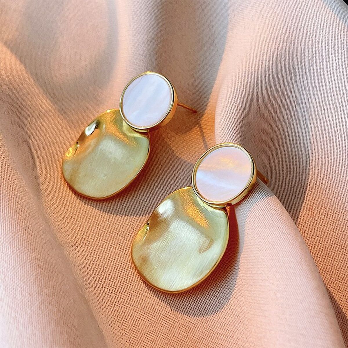 Beaten Matte Finish White 18K Gold Copper Dangling Drop Earring Bulk