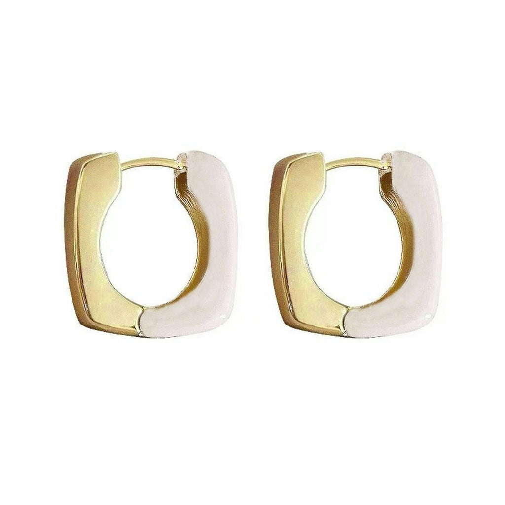White Enamel Square 18K Gold Copper Stud Hoop Earring For Women Bulk