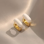 White Enamel Square 18K Gold Copper Stud Hoop Earring For Women Bulk