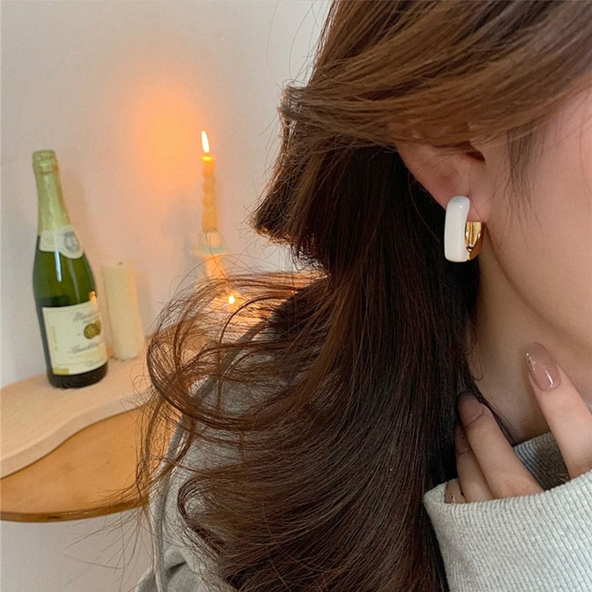 White Enamel Square 18K Gold Copper Stud Hoop Earring For Women Bulk