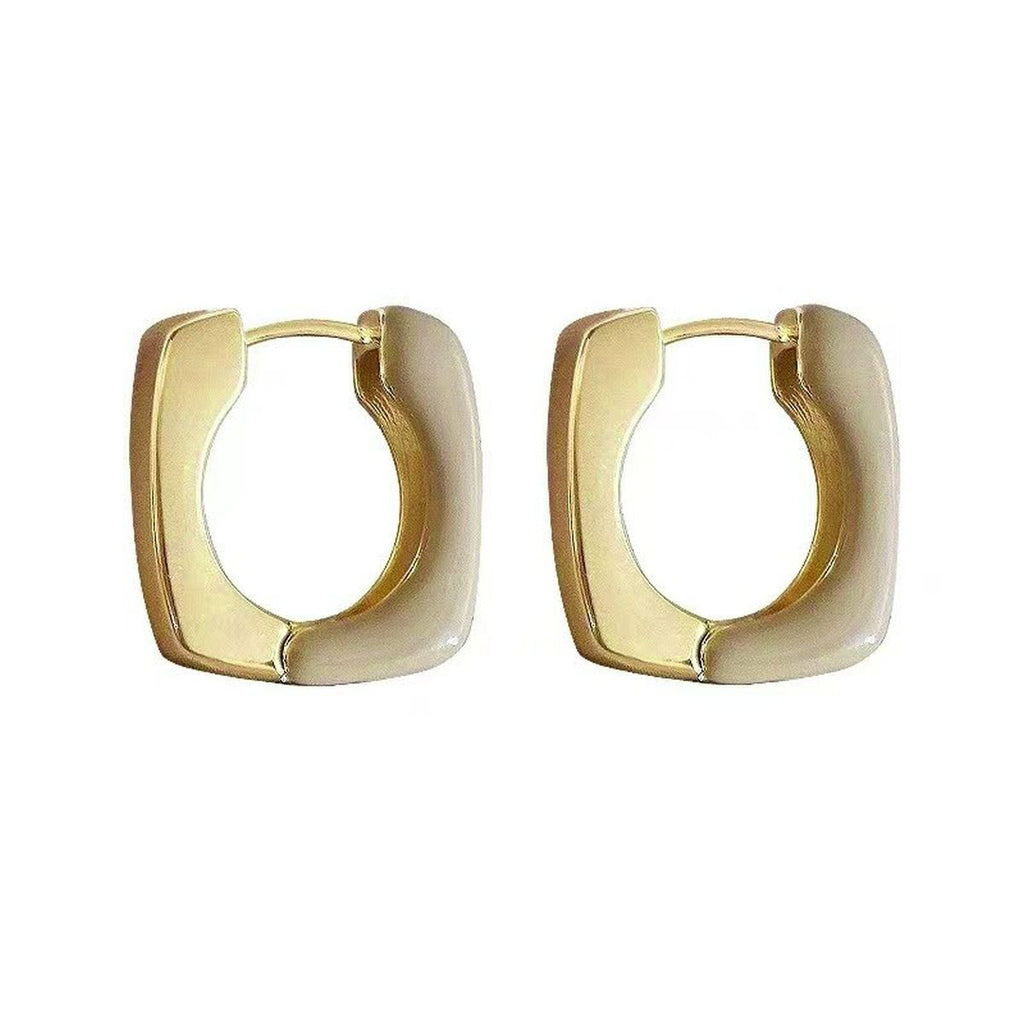 White Enamel Square 18K Gold Copper Stud Hoop Earring For Women Bulk
