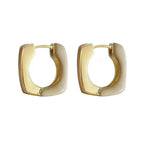 White Enamel Square 18K Gold Copper Stud Hoop Earring For Women Bulk