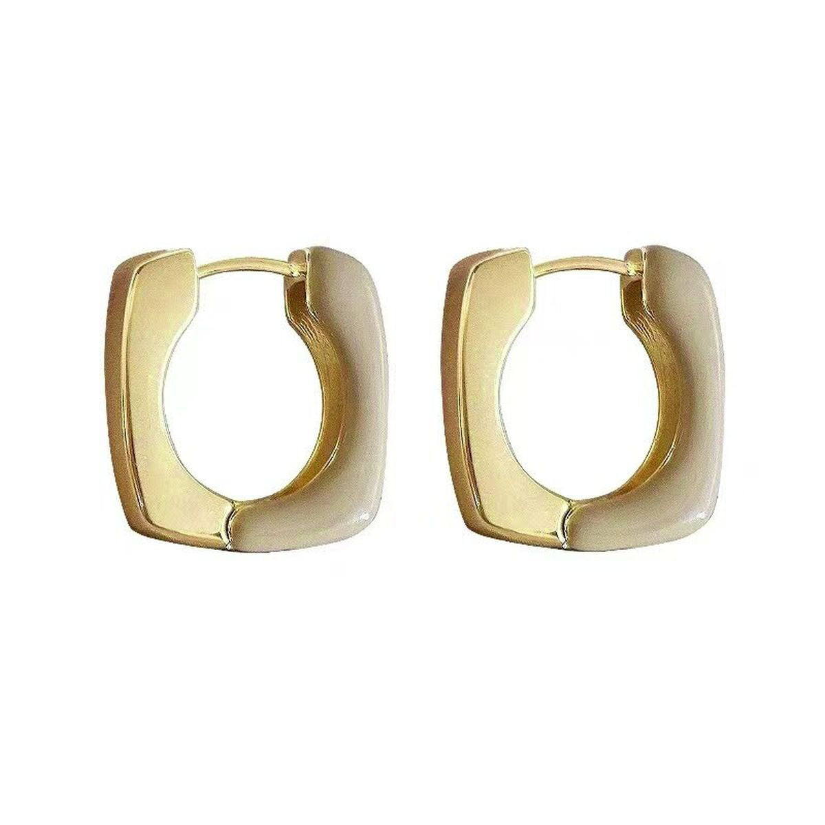 White Enamel Square 18K Gold Copper Stud Hoop Earring For Women Bulk