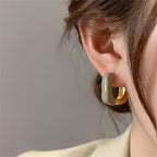 White Enamel Square 18K Gold Copper Stud Hoop Earring For Women Bulk