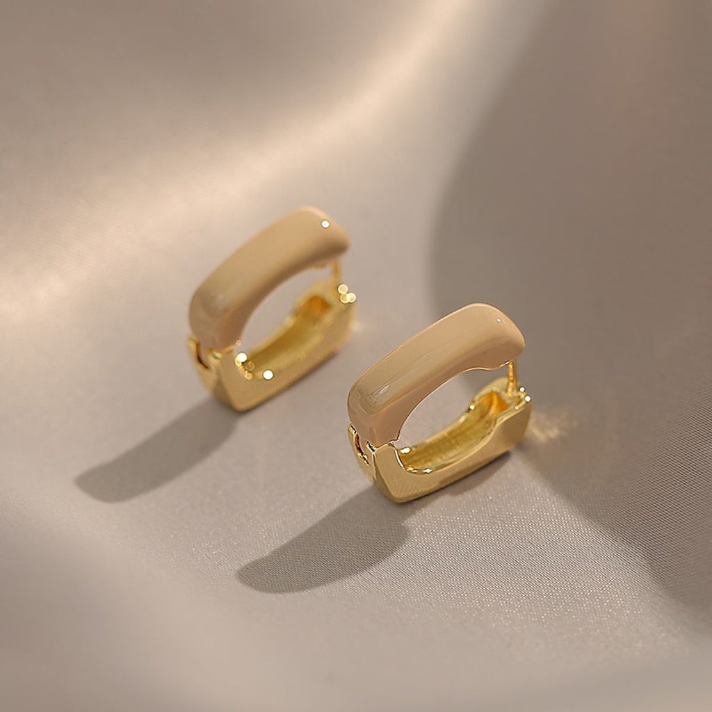 White Enamel Square 18K Gold Copper Stud Hoop Earring For Women Bulk