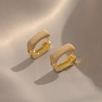 White Enamel Square 18K Gold Copper Stud Hoop Earring For Women Bulk