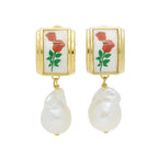 Tulip Enamel Baroque Pearl Gold Copper Dangling Drop Earring Bulk