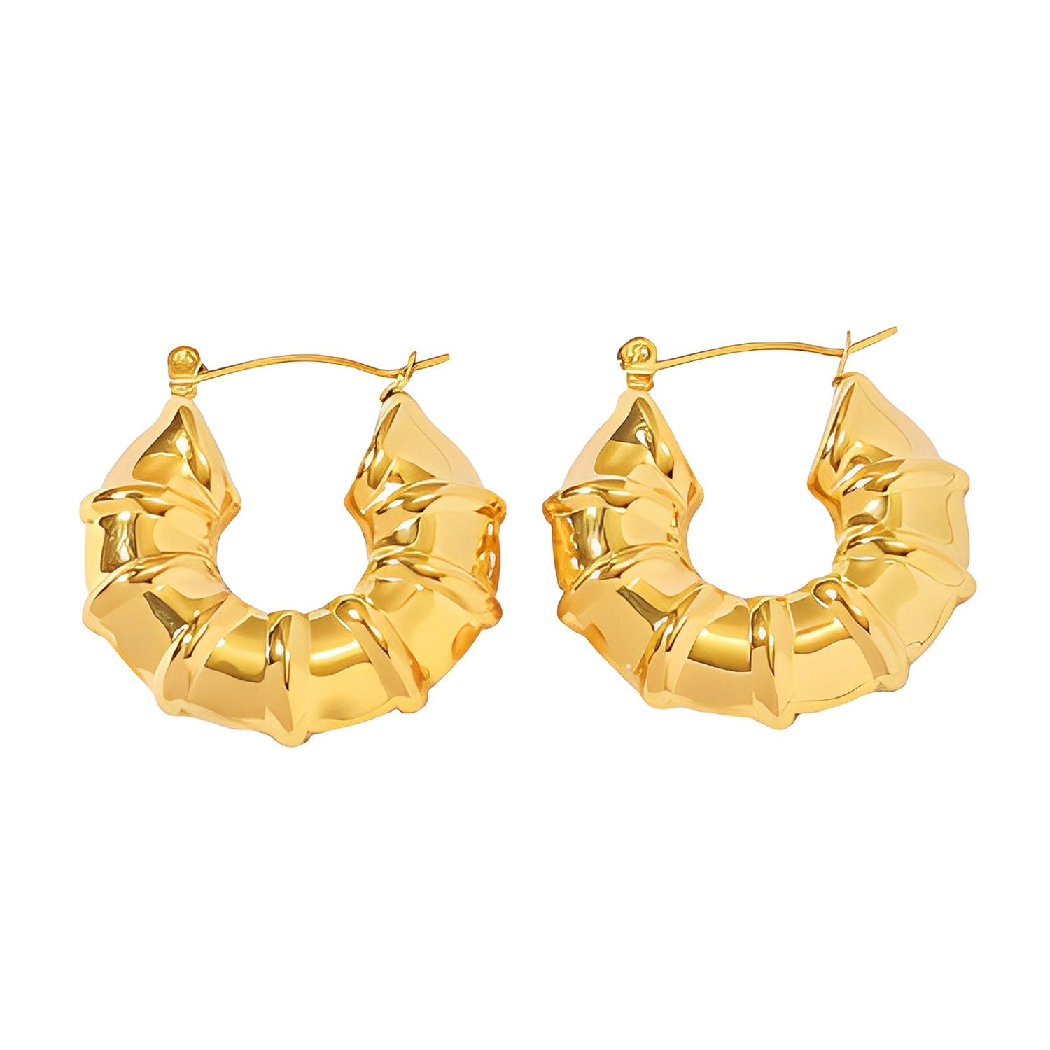 Braided Glossy 18K Gold Copper Anti Tarnish Hoop Bali Earrings Bulk