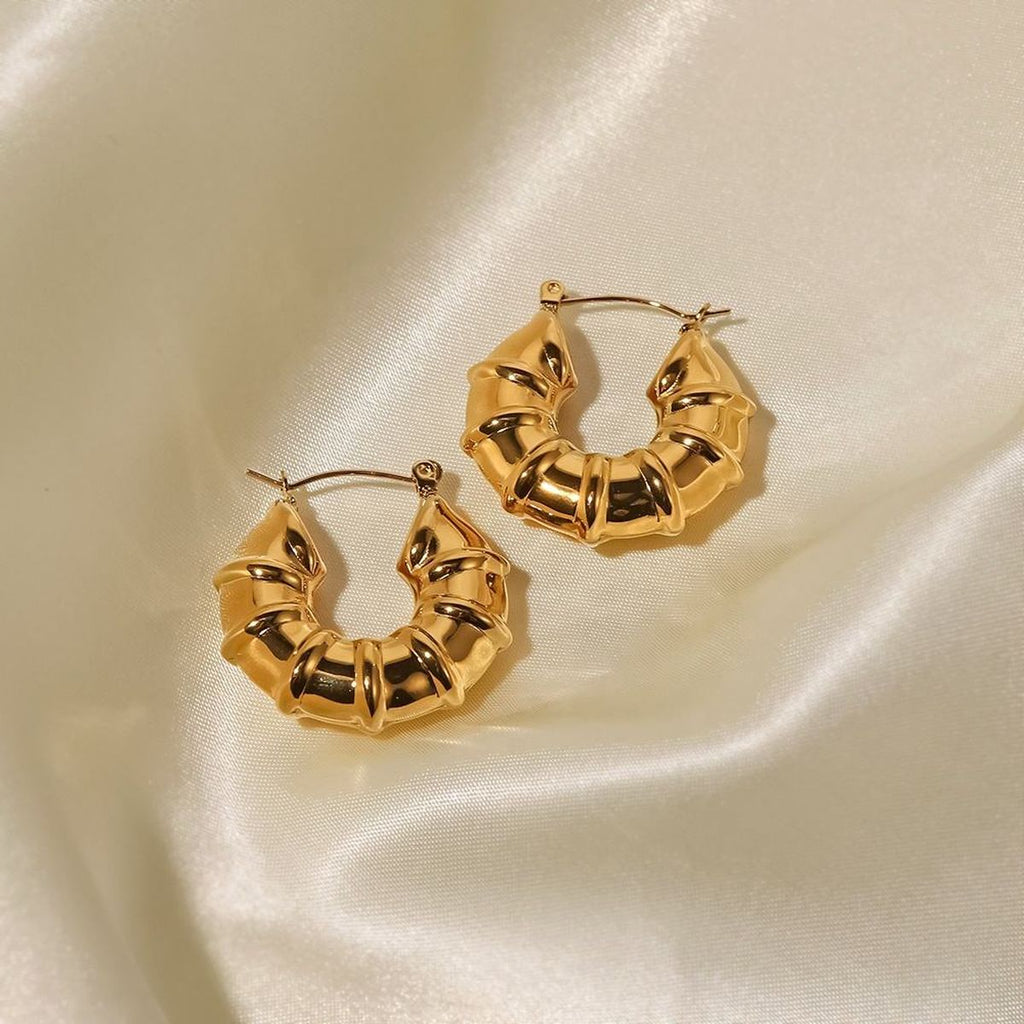 Braided Glossy 18K Gold Copper Anti Tarnish Hoop Bali Earrings Bulk