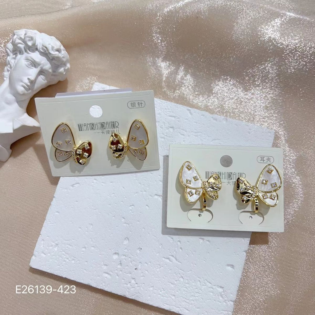 Butterfly Mother Of Pearl CZ Copper 18K Gold Stud Earring Bulk