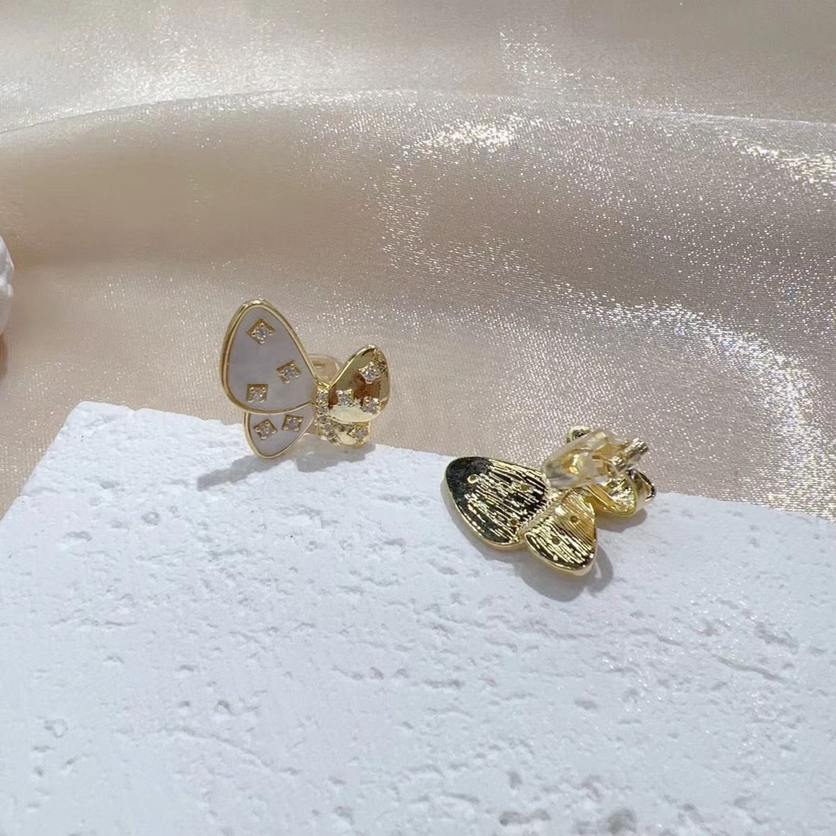 Butterfly Mother Of Pearl CZ Copper 18K Gold Stud Earring Bulk