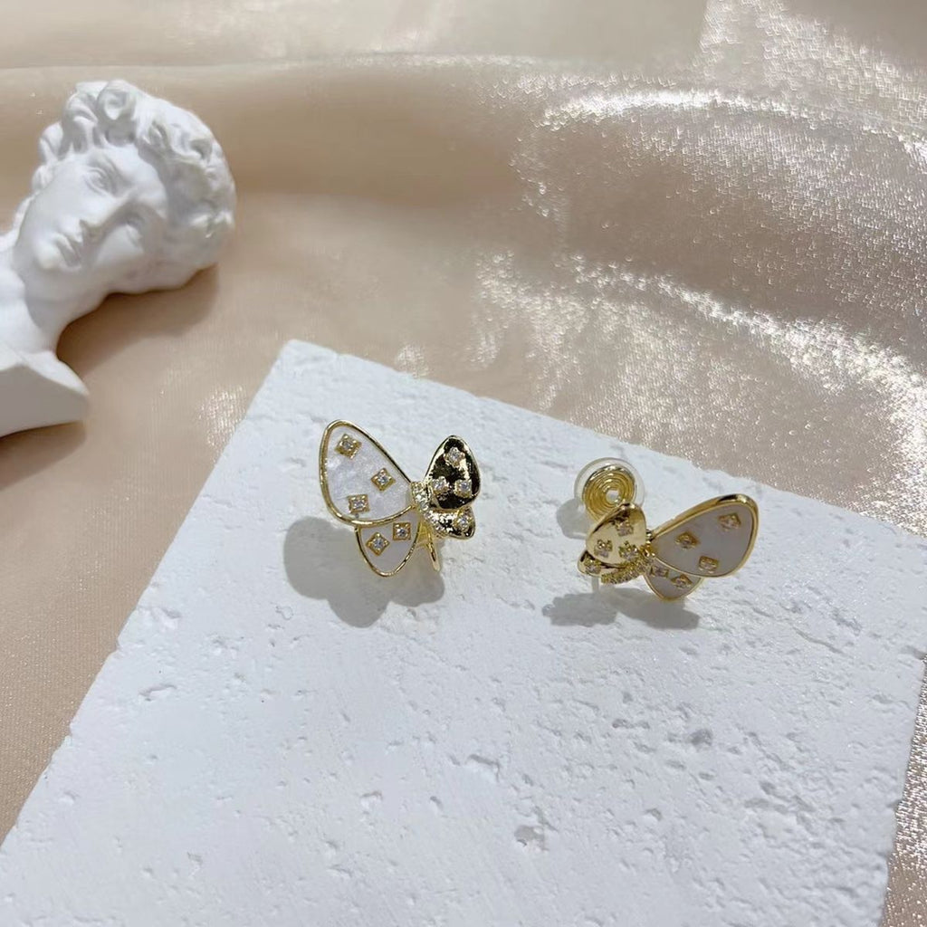 Butterfly Mother Of Pearl CZ Copper 18K Gold Stud Earring Bulk