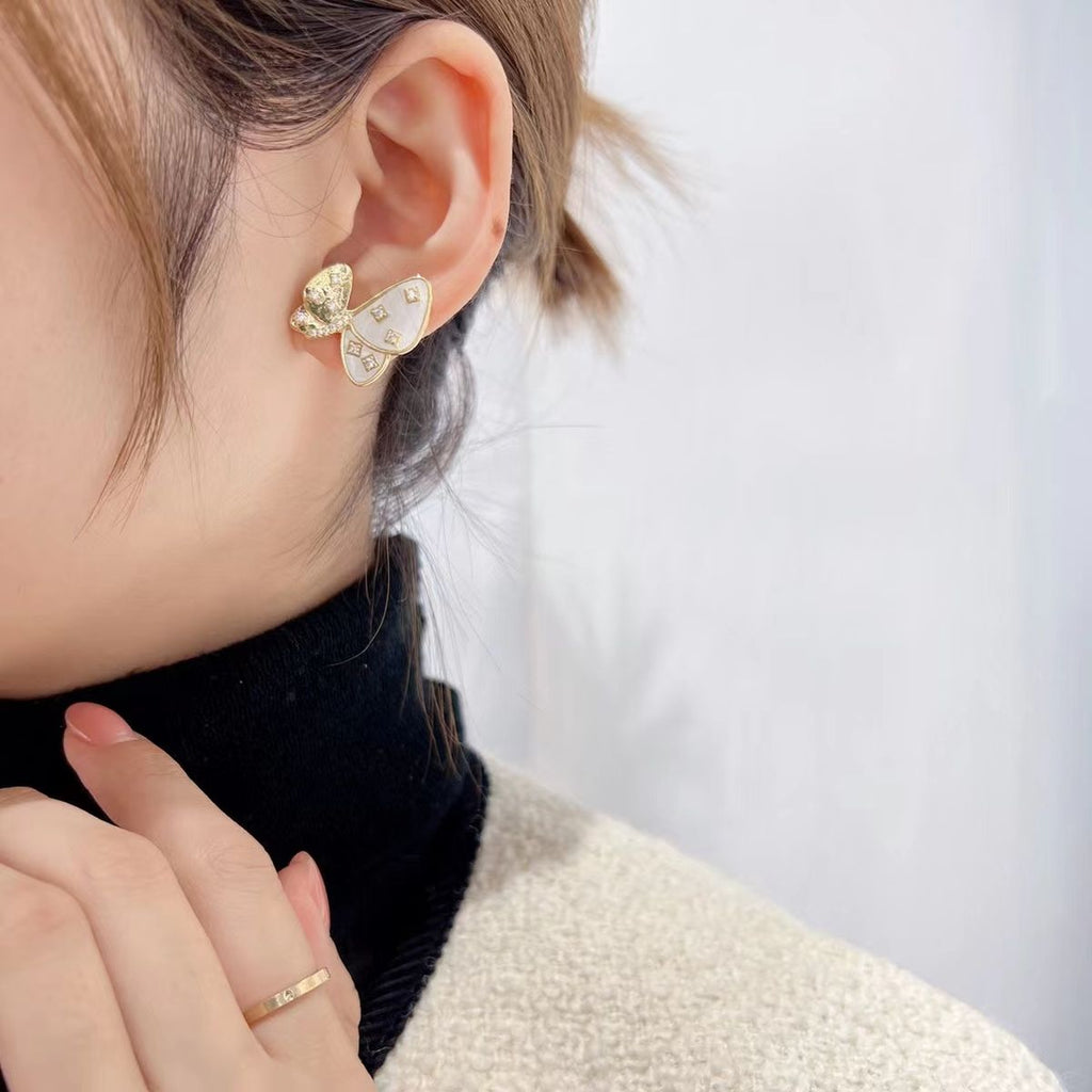 Butterfly Mother Of Pearl CZ Copper 18K Gold Stud Earring Bulk