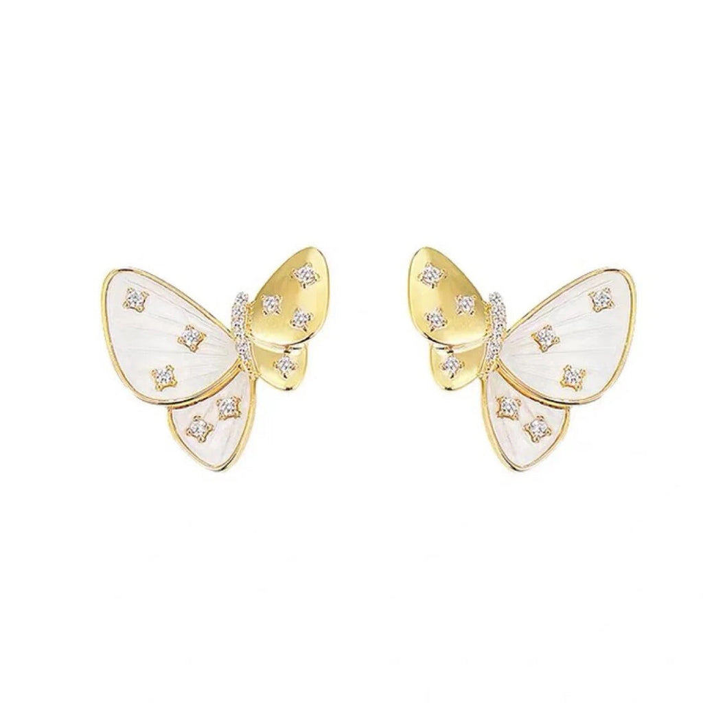 Butterfly Mother Of Pearl CZ Copper 18K Gold Stud Earring Bulk