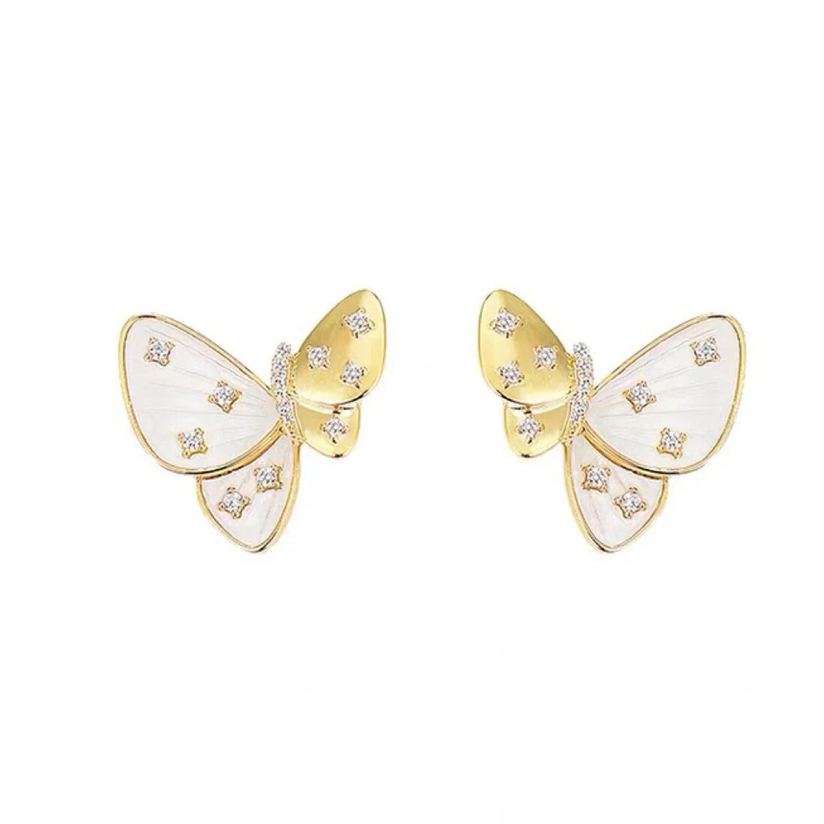 Butterfly Mother Of Pearl CZ Copper 18K Gold Stud Earring Bulk