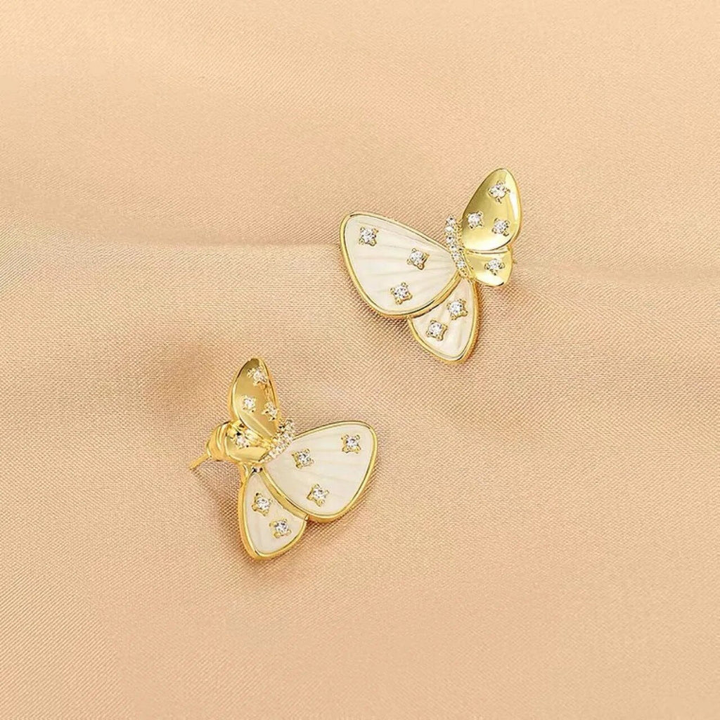 Butterfly Mother Of Pearl CZ Copper 18K Gold Stud Earring Bulk