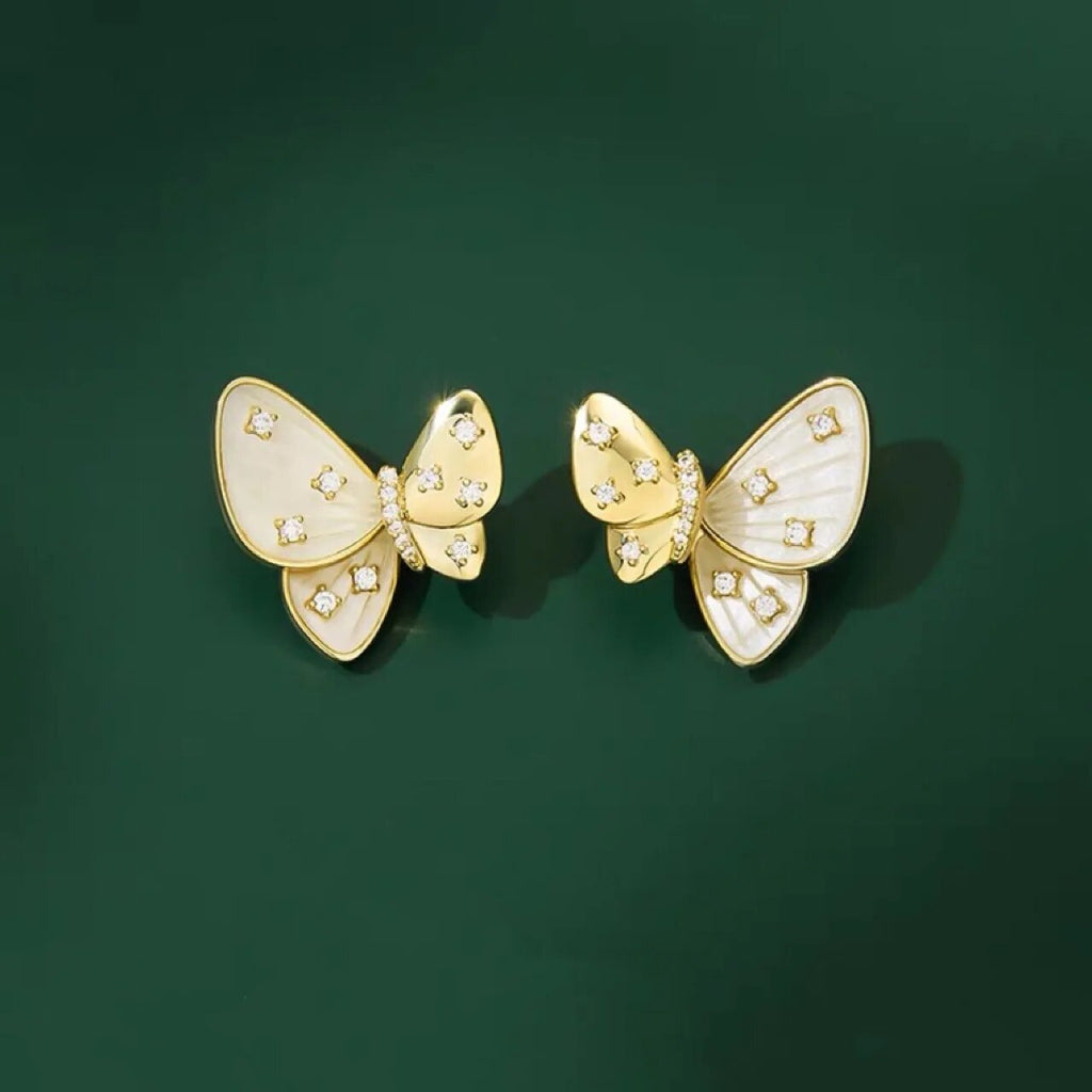 Butterfly Mother Of Pearl CZ Copper 18K Gold Stud Earring Bulk