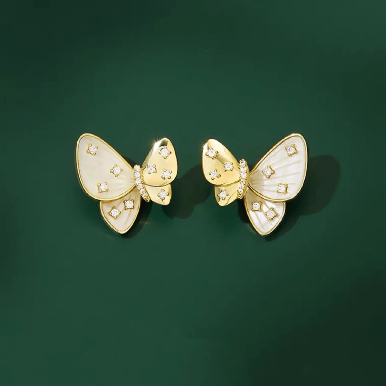 Butterfly Mother Of Pearl CZ Copper 18K Gold Stud Earring Bulk