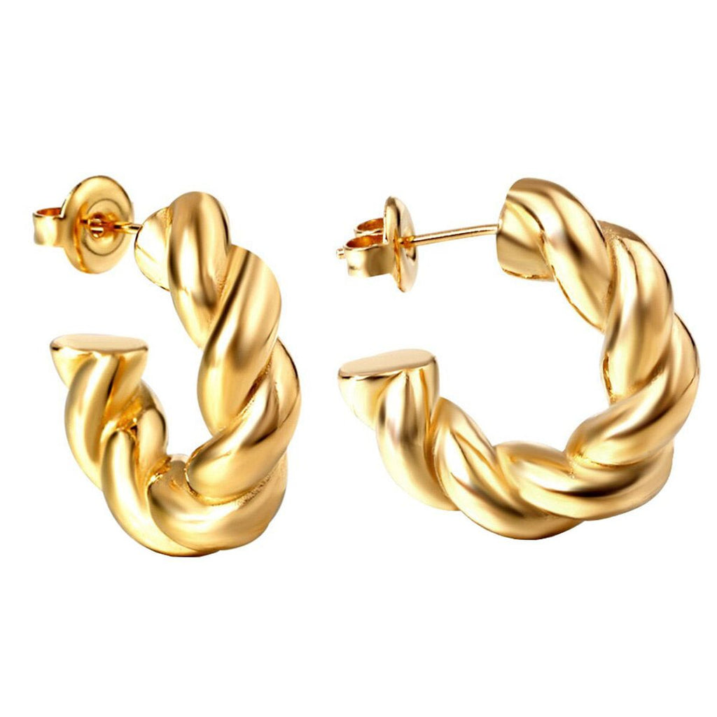 Twisted Croissant Glossy Copper Gold Hoop Bali Earrings for Women