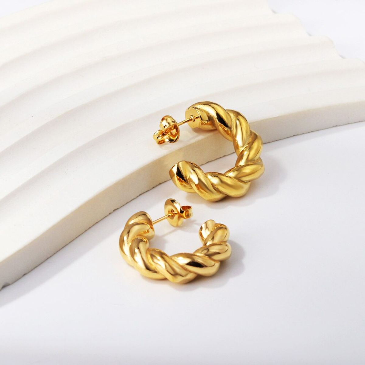 Twisted Croissant Glossy Copper Gold Hoop Bali Earrings for Women Main image