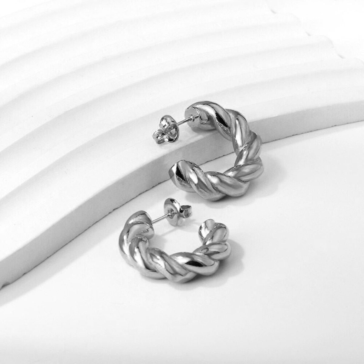 Twisted Croissant Glossy Copper Gold Hoop Bali Earrings for Women Secondary image