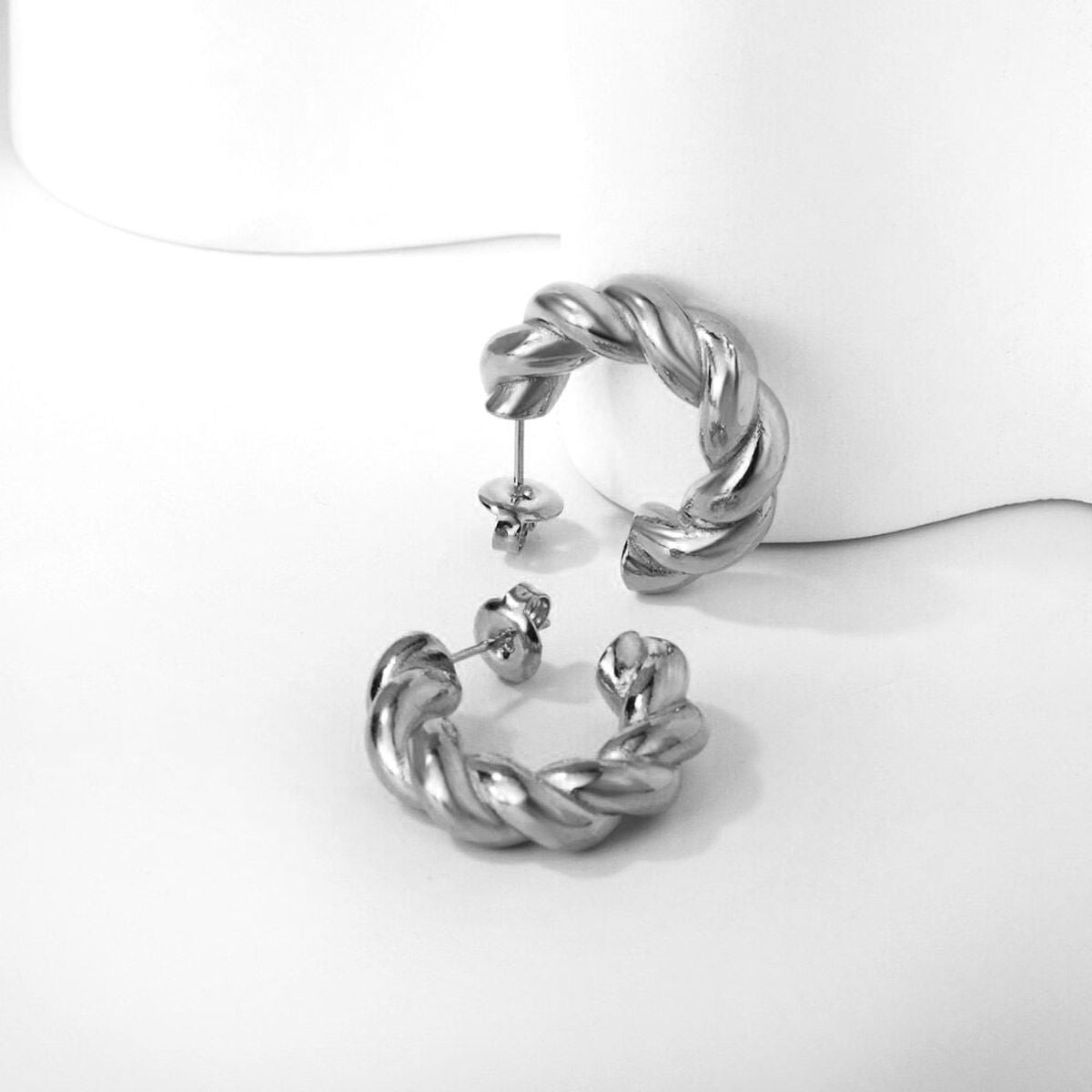 Twisted Croissant Glossy Copper Gold Hoop Bali Earrings for Women
