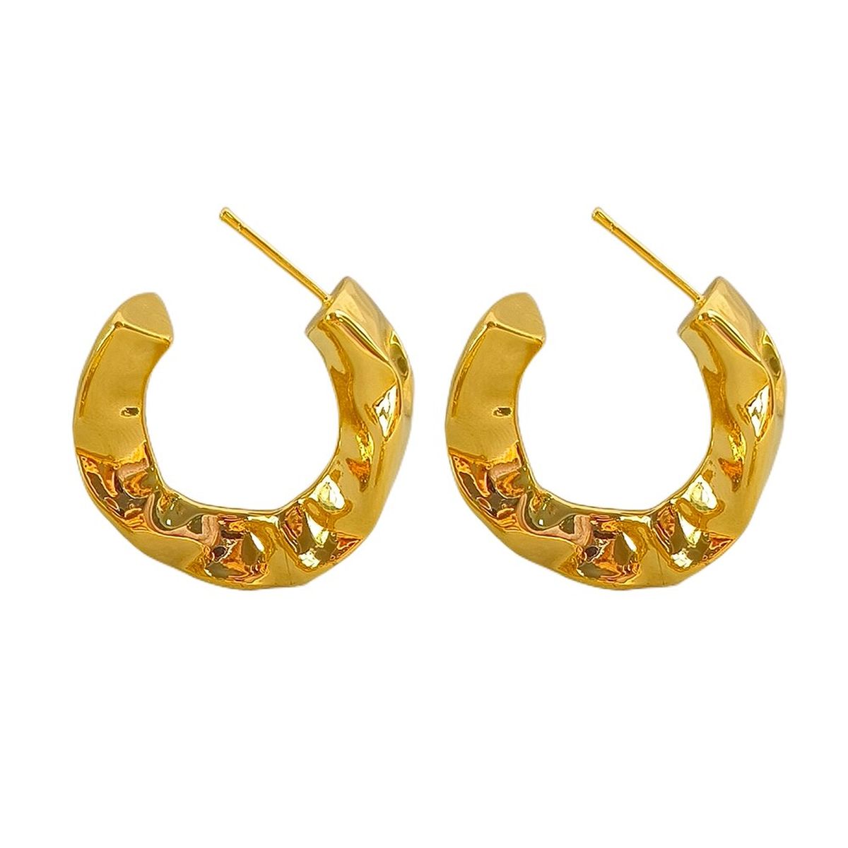 Beaten Gold Glossy 18K Gold Anti Tarnish Copper Hoop Bali Earring Bulk