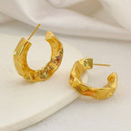 Beaten Gold Glossy 18K Gold Anti Tarnish Copper Hoop Bali Earring Bulk